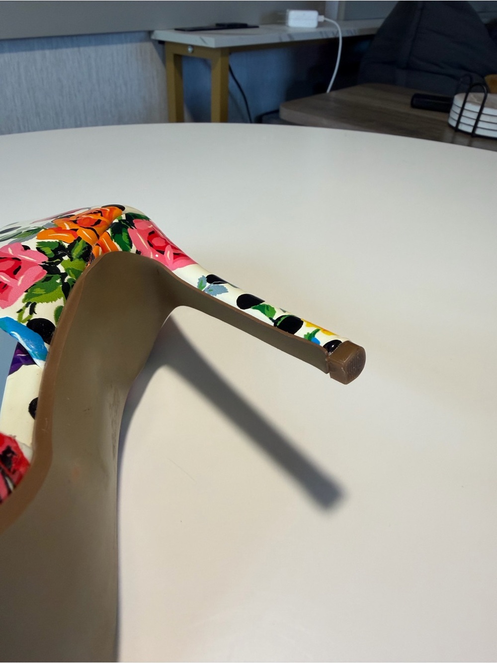 Betsey Johnson White & Black Floral Pointed Toe Stiletto Heels with Bow Accent - Picture 11 of 14